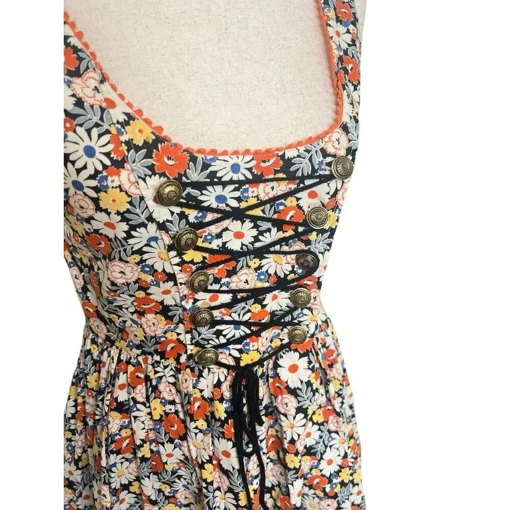 Vtg Retro Gogo Dress Floral 60s 70s Cottagecore Milkmaid Mini Small Handmade - Picture 6 of 16
